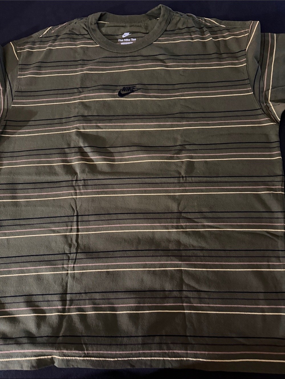 Nike Men's Olive Green Striped Crewneck Tee